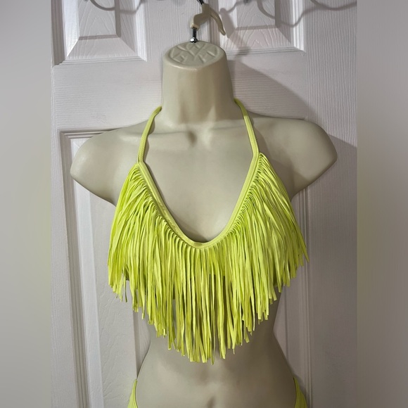 L* SPACE AUDREY CITRUS FRINGE HALTER BIKINI 2 Pc Set size M/L - Picture 3 of 6